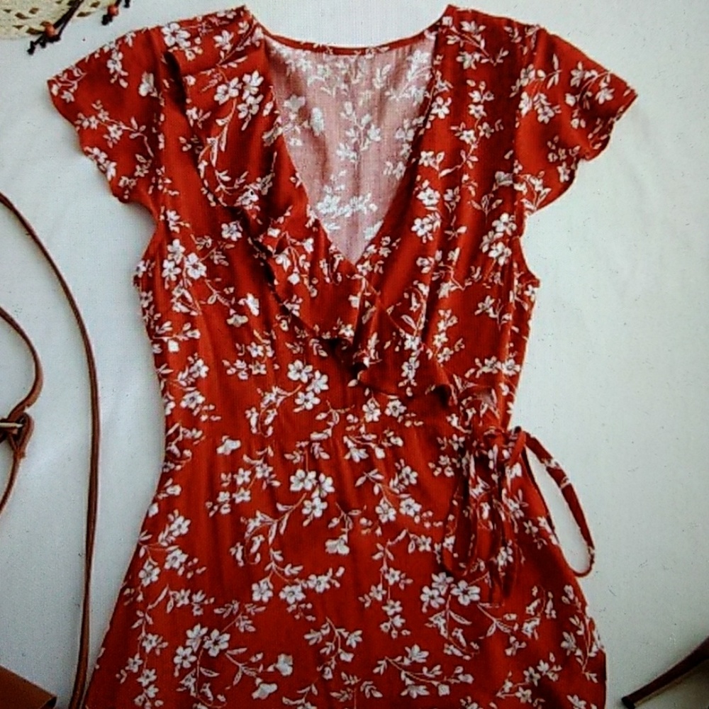 Floral Ruffle Wrap Dress